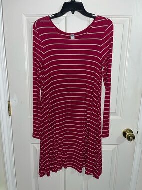 Old Navy Red and White Striped Long Sleeve Dress